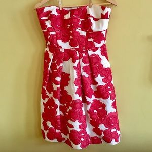 Red Floral Strapless Cynthia Steffens Dress